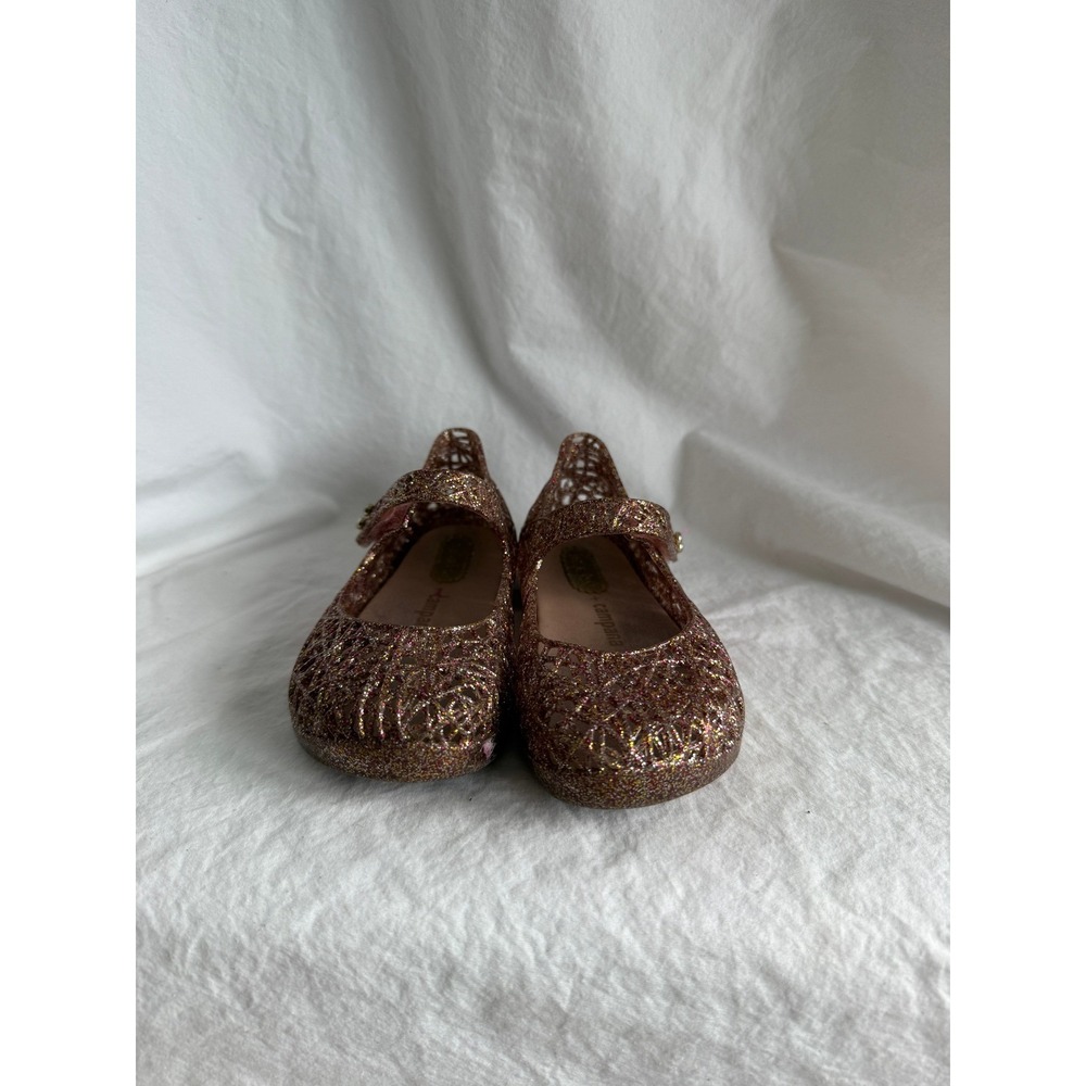 Mini Melissa x Campana Zig Zag Rose Gold Glitter Jelly Mary Jane Flats Shoes